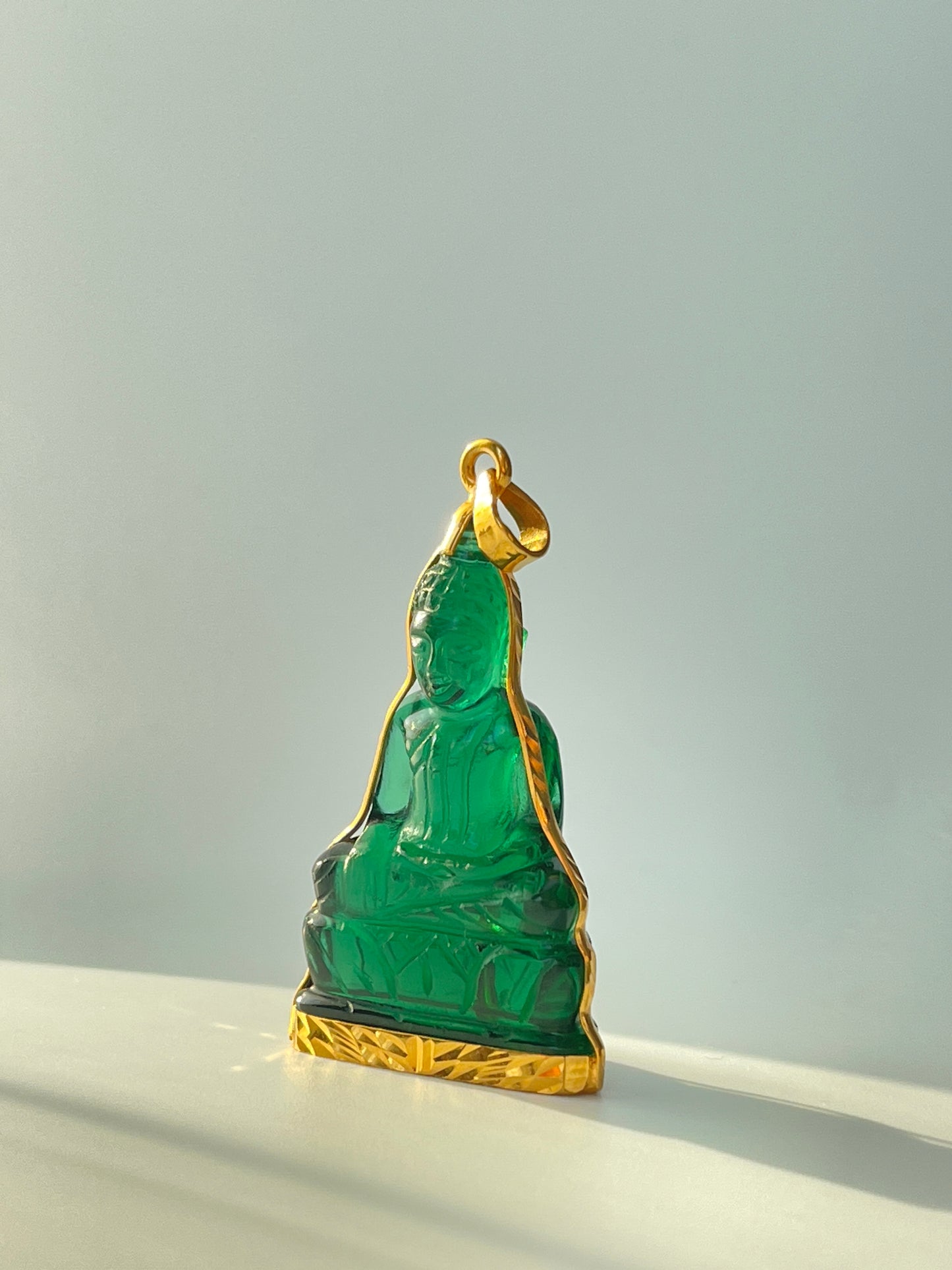 10K Gold Khmer Style Green Buddha Pendant #346