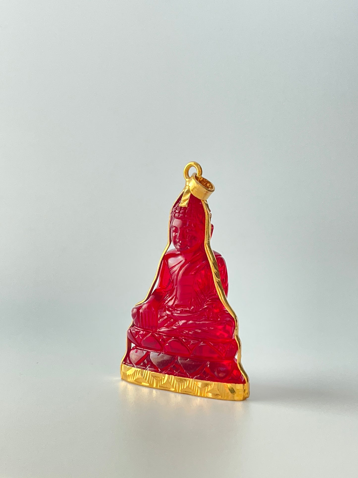 10K Gold Khmer Style Red Buddha Pendant #359