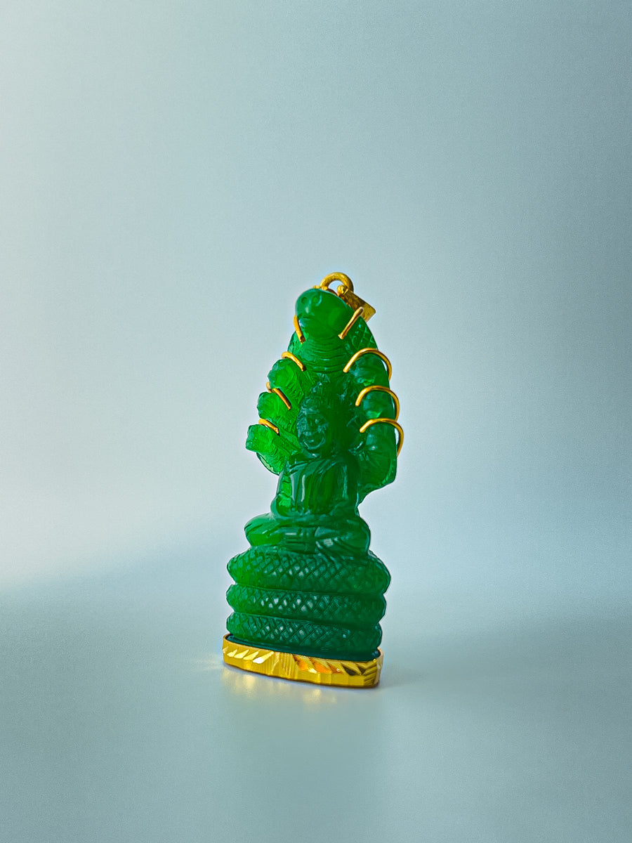 10K Green Naga Buddha Pendant Meditation Pose #746