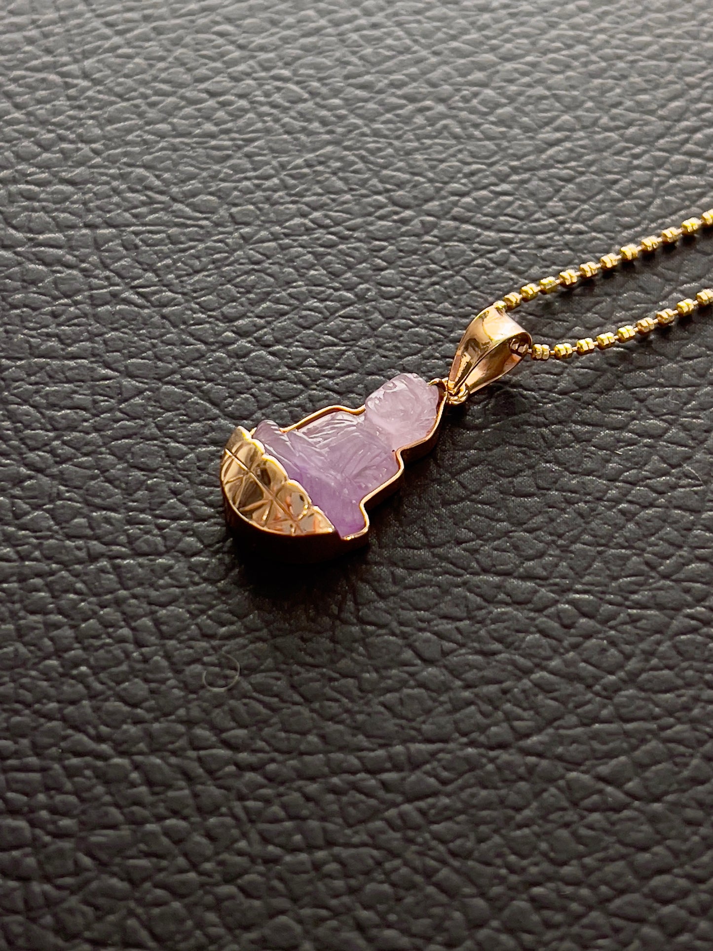 Purple Jade Silhouette Buddha Pendant 10k Gold