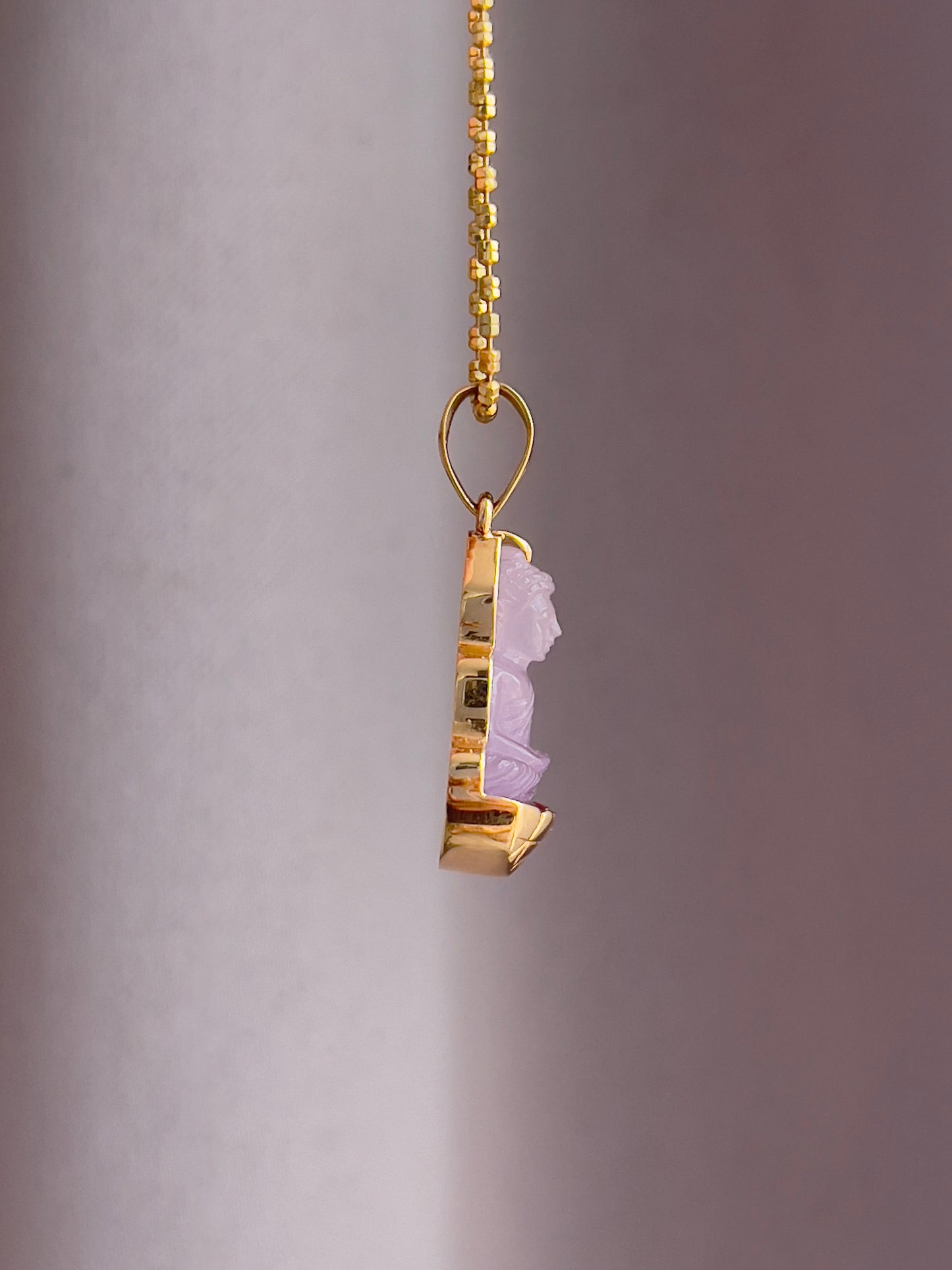 Purple Jade Silhouette Buddha Pendant 10k Gold