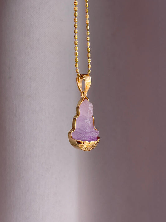 Purple Jade Silhouette Buddha Pendant 10k Gold