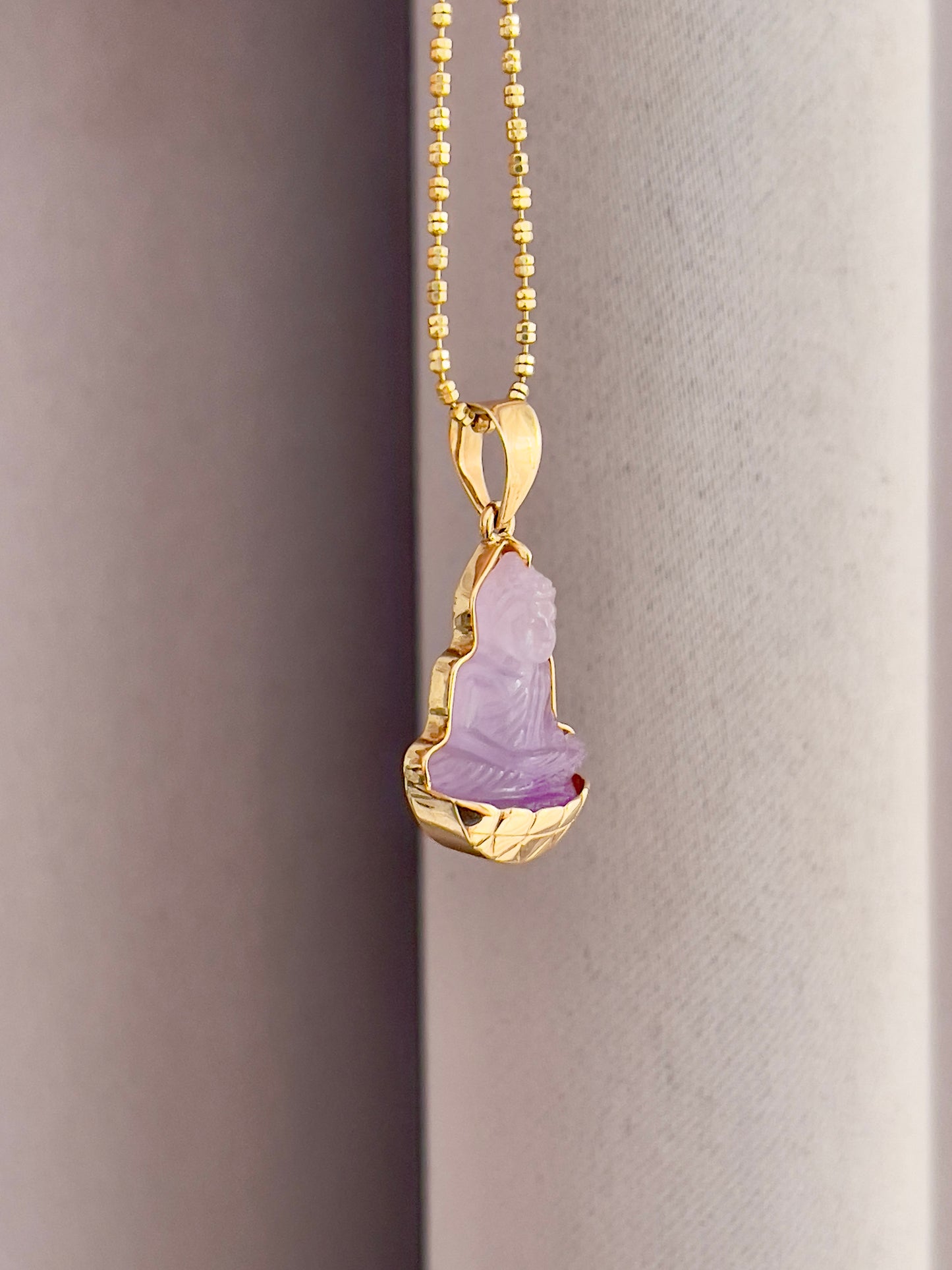 Purple Jade Silhouette Buddha Pendant 10k Gold