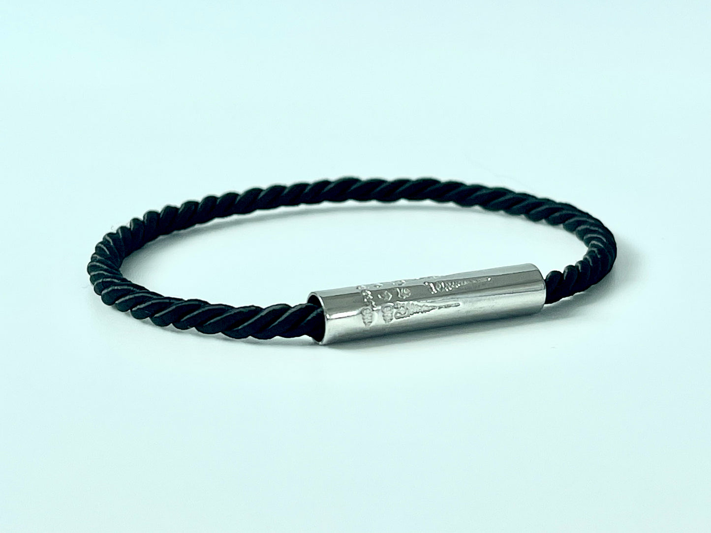 Black Sacred Yantra Bracelet – Silver Khmer Katha, Engraved Metal, Cord 7-7.5" (REGULAR)