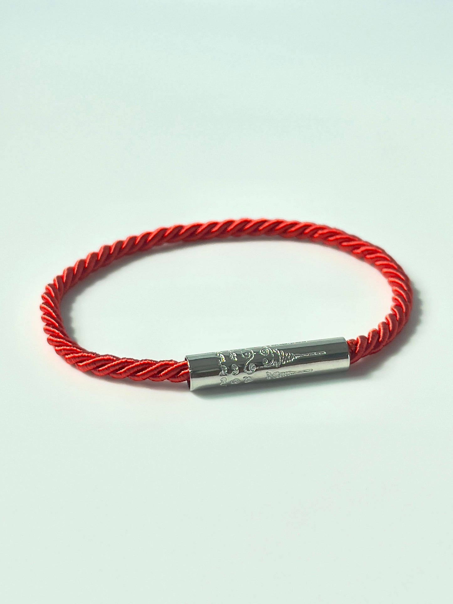 Red Sacred Yantra Bracelet – Silver Khmer Katha, Engraved Metal, Cord 7-7.5" (REGULAR)