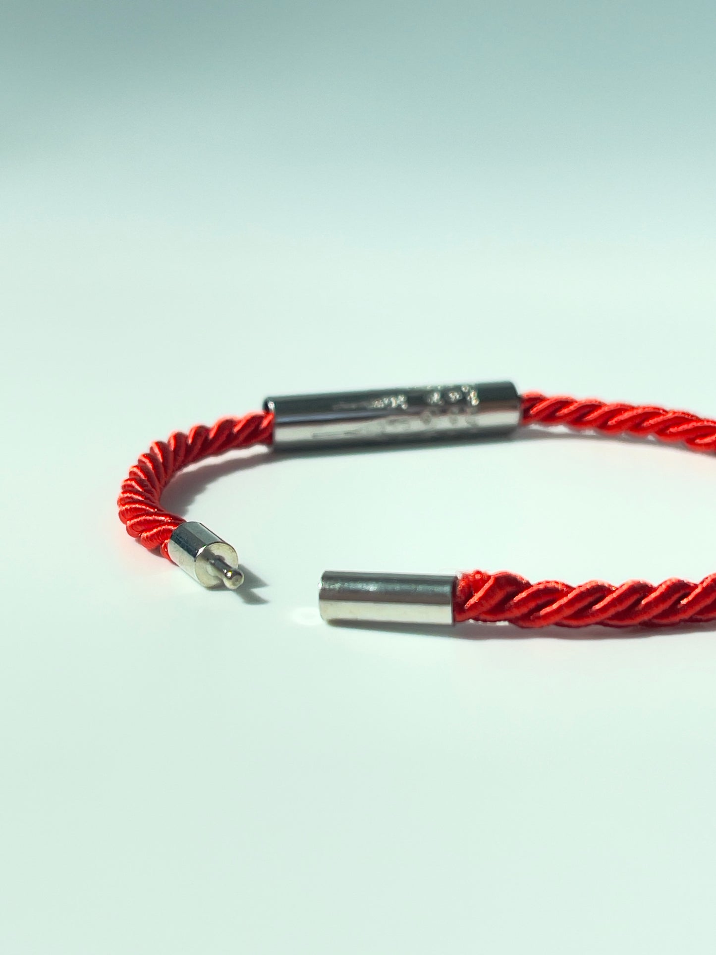Red Sacred Yantra Bracelet – Silver Khmer Katha, Engraved Metal, Cord 7-7.5" (REGULAR)