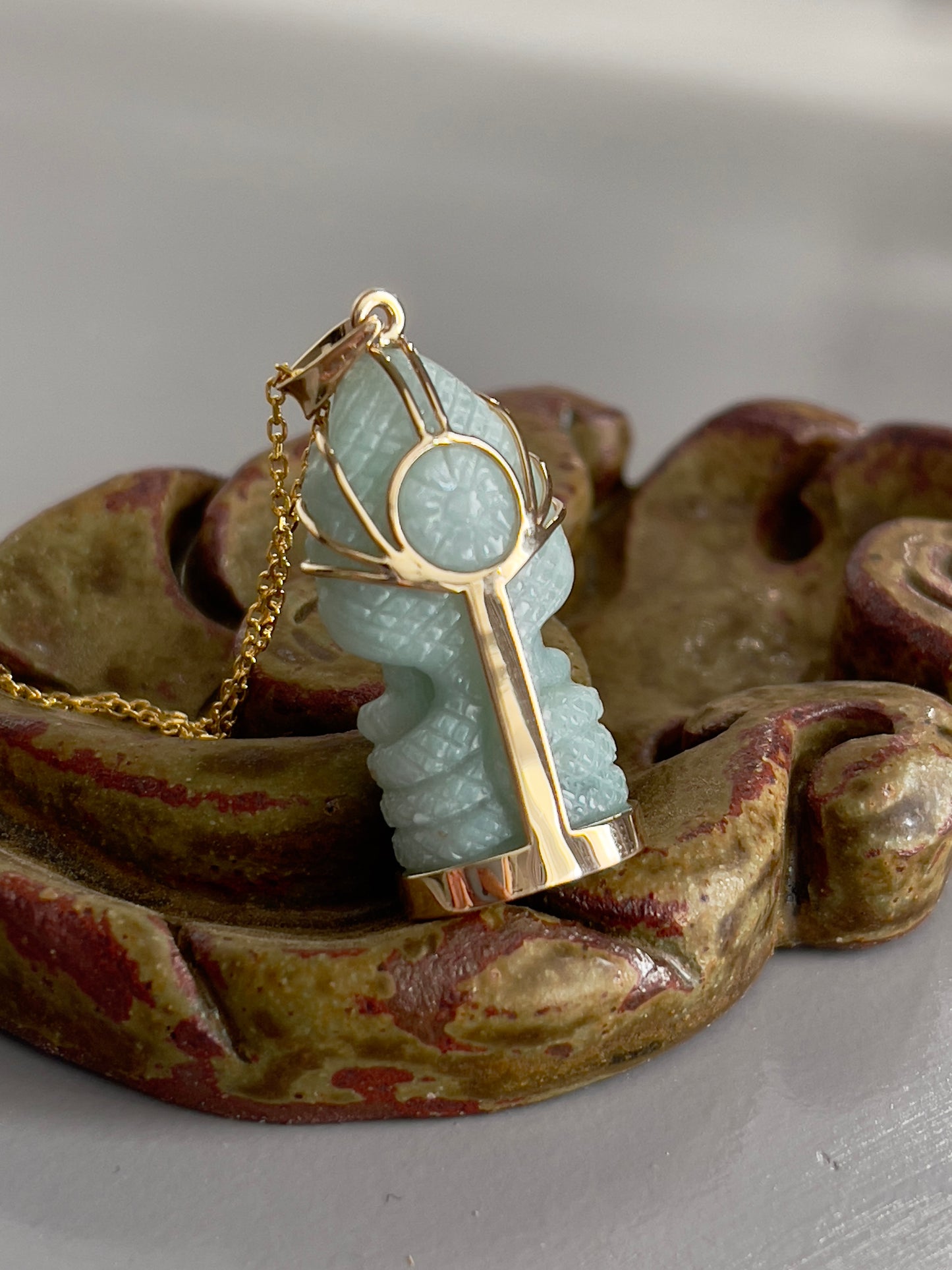 Jade Khmer Style Naga Buddha Pendant in 18k Gold #823