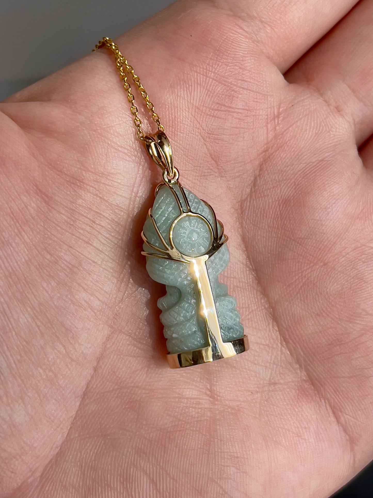 Jade Khmer Style Naga Buddha Pendant in 18k Gold #823