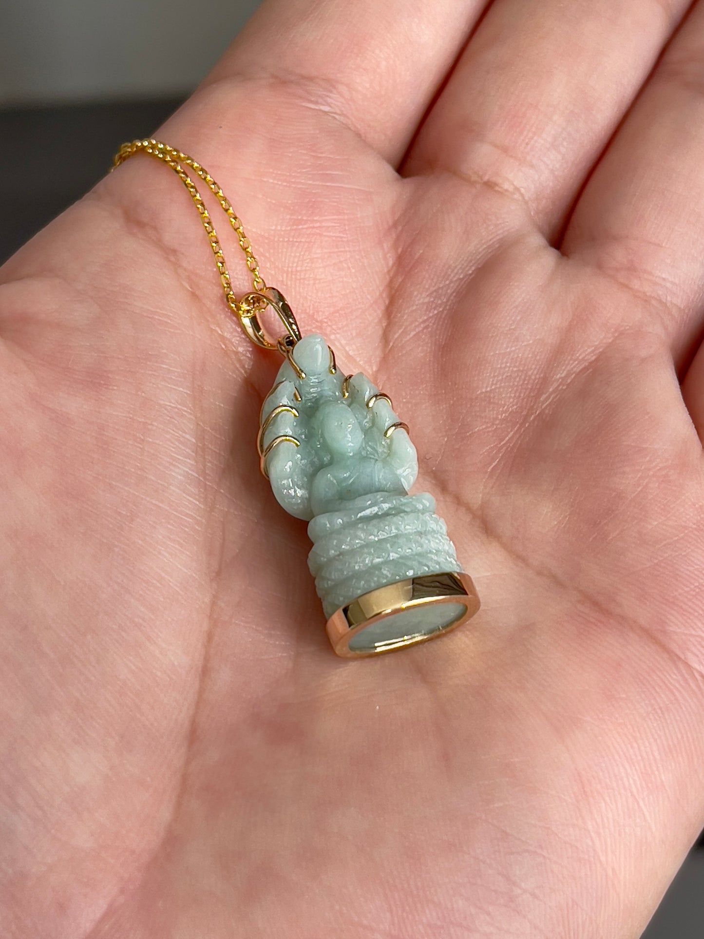 Jade Khmer Style Naga Buddha Pendant in 18k Gold #823
