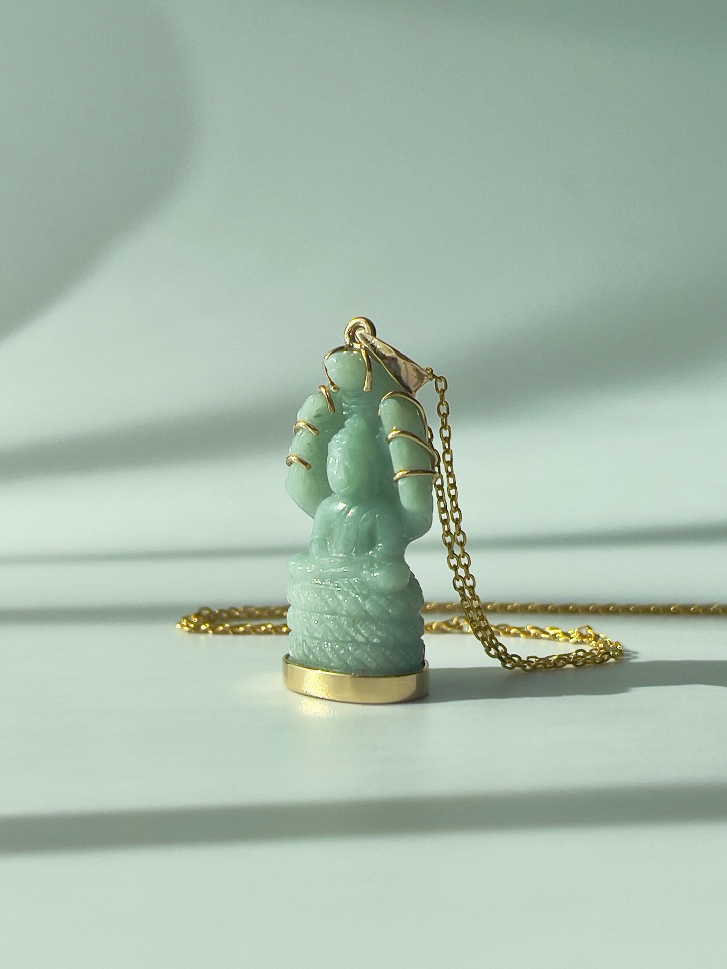 Jade Khmer Style Naga Buddha Pendant in 18k Gold #823