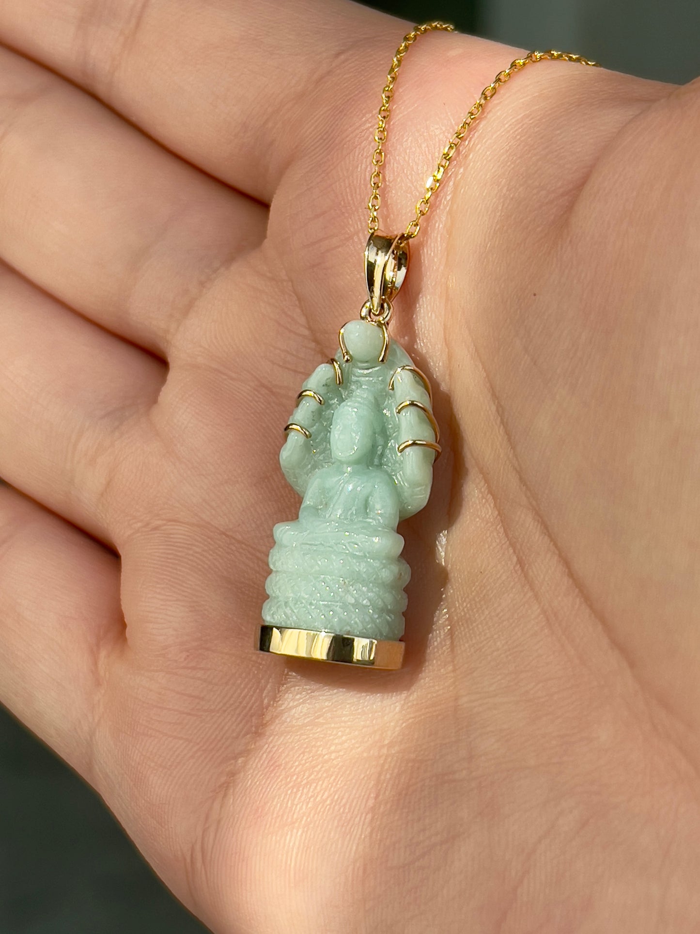 Jade Khmer Style Naga Buddha Pendant in 18k Gold #823