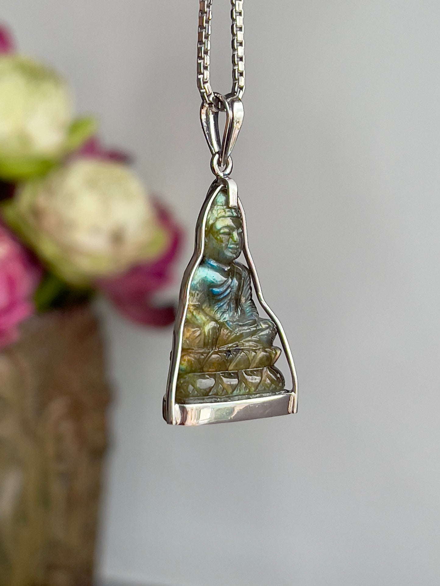 Labradorite Buddha Pendant in Silver #876