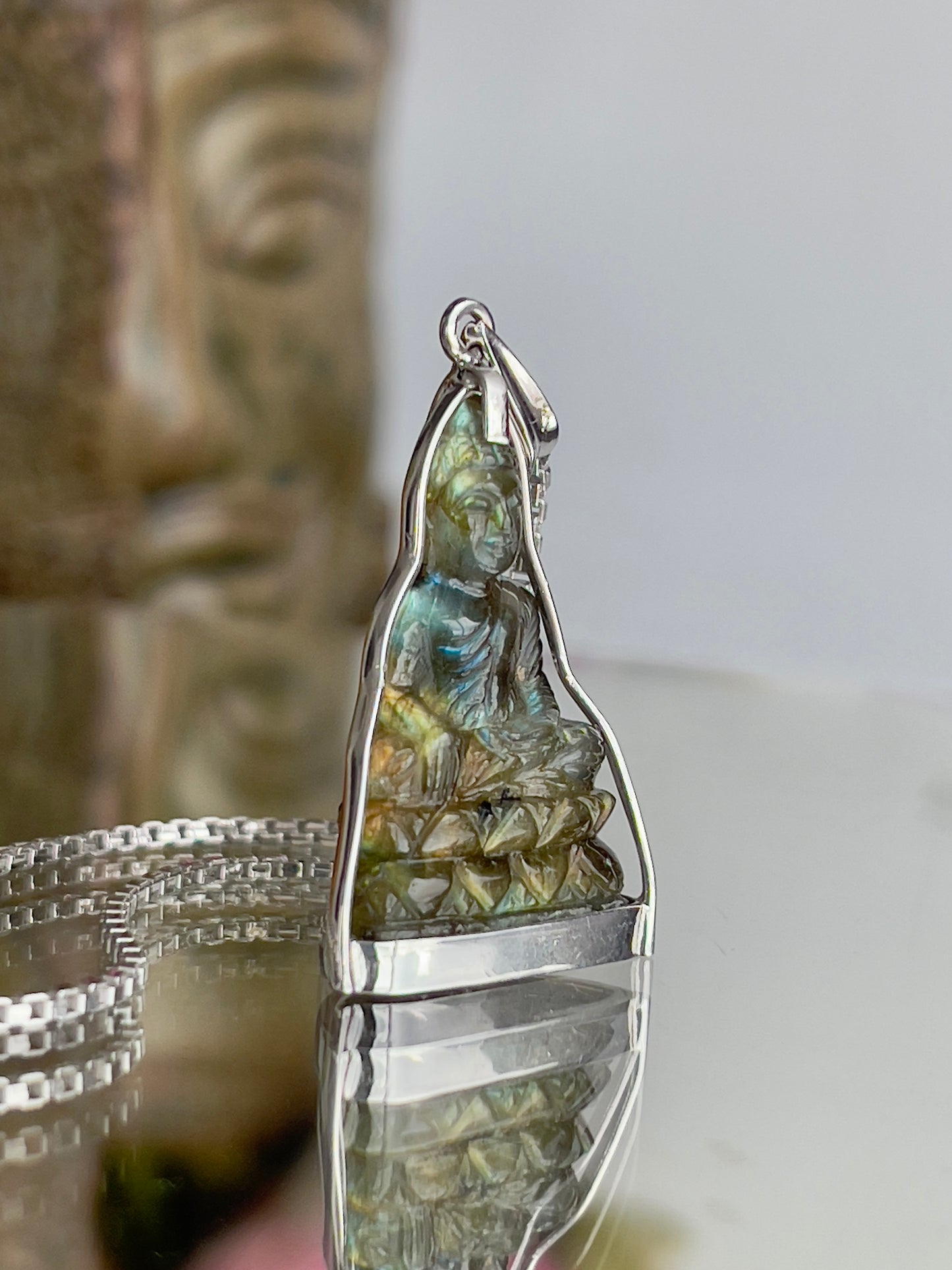 Labradorite Buddha Pendant in Silver #876