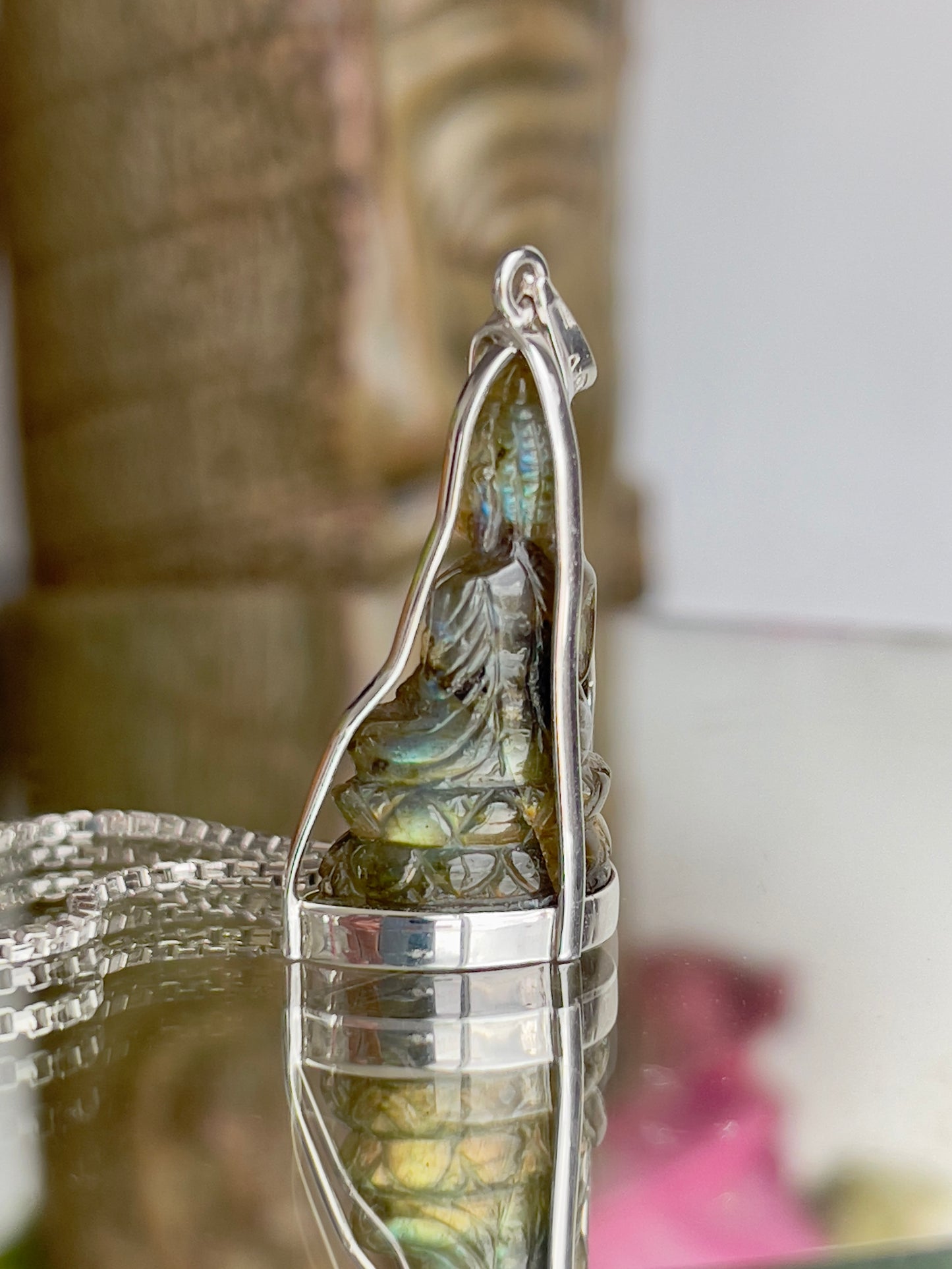 Labradorite Buddha Pendant in Silver #876