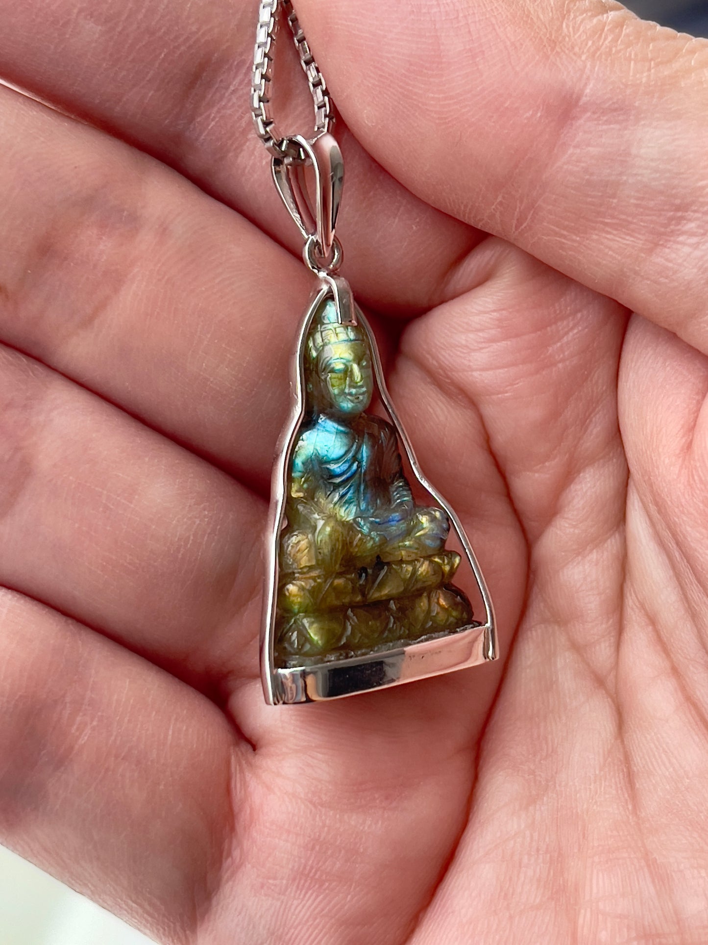 Labradorite Buddha Pendant in Silver #876