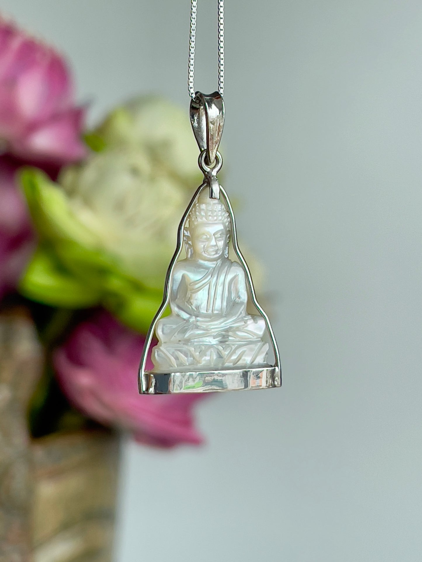 Mother of Pearl Buddha Pendant in Silver #877