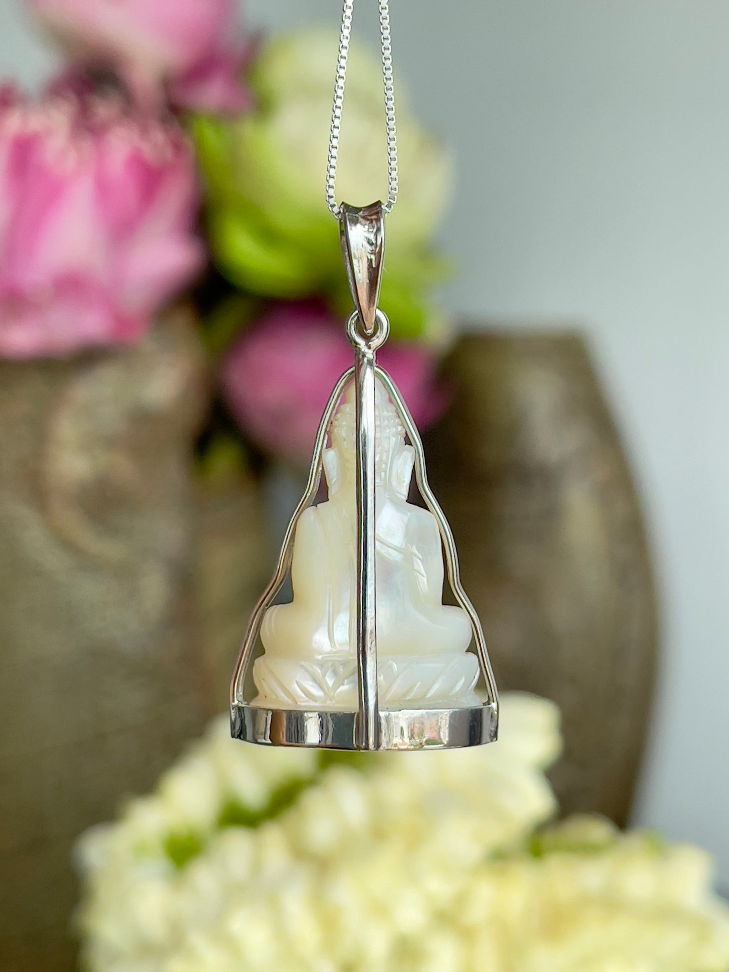 Mother of Pearl Buddha Pendant in Silver #878