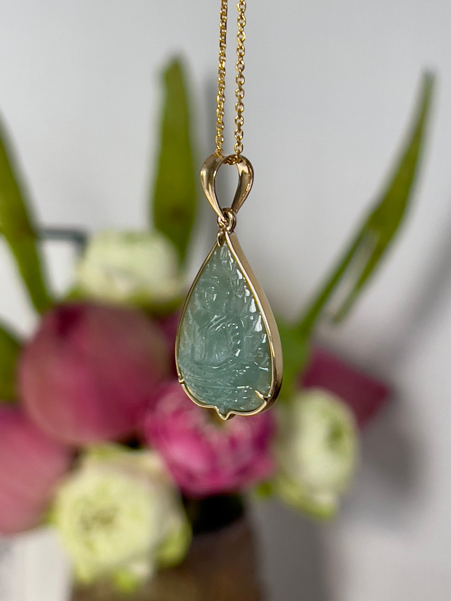 Jade Banyan Leaf Buddha Pendant 10k Gold #883