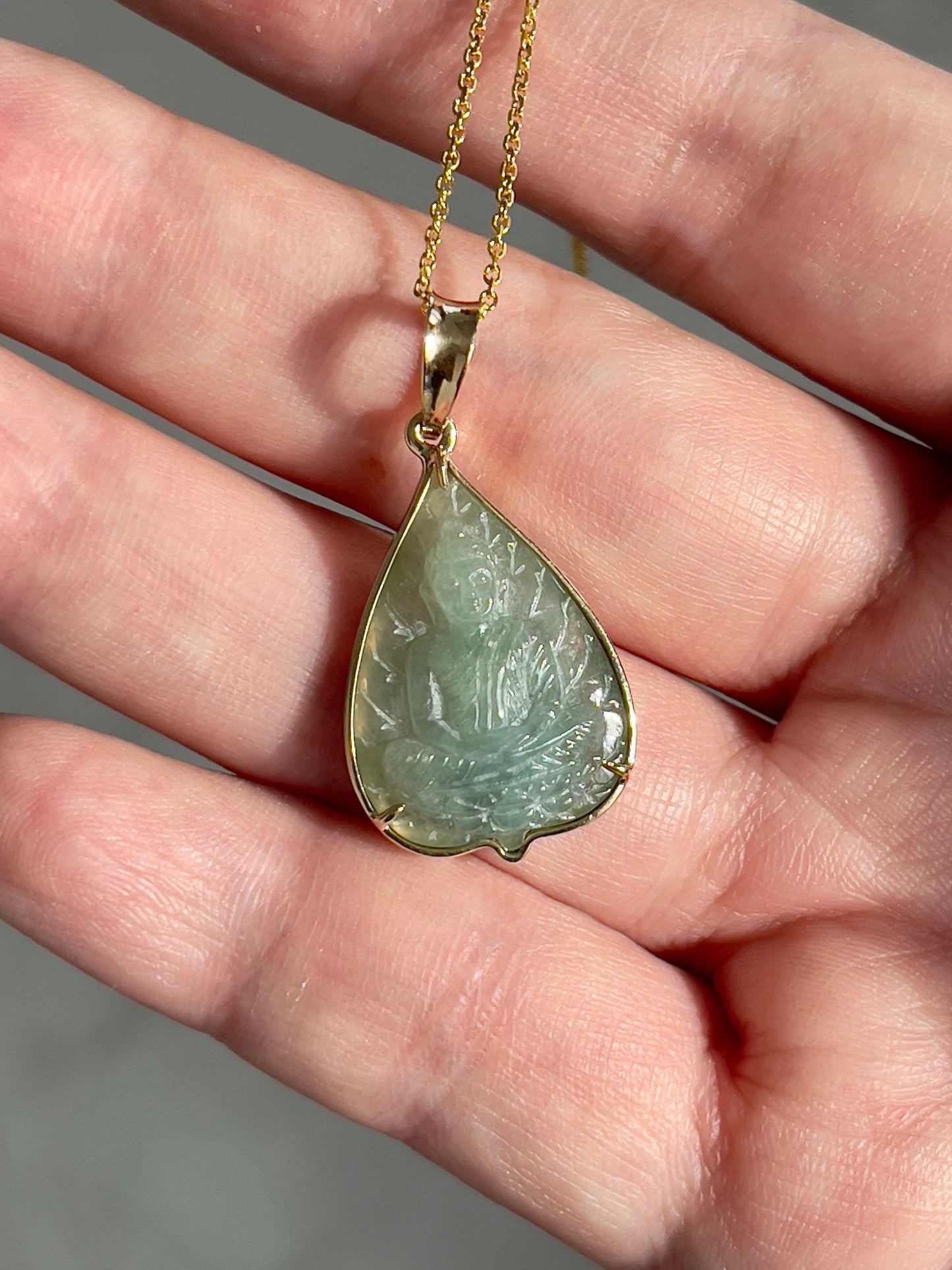 Jade Banyan Leaf Buddha Pendant 10k Gold #883
