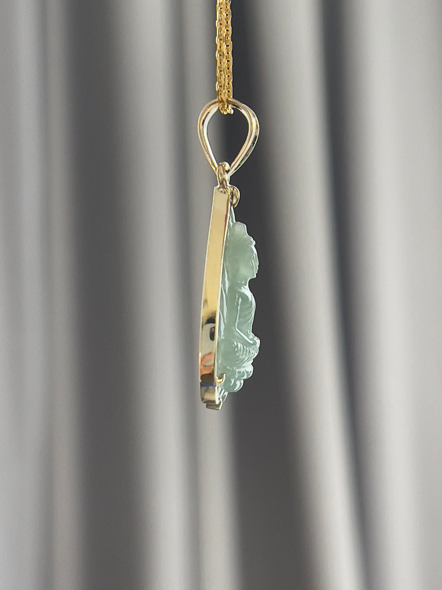 Jade Banyan Leaf Buddha Pendant 10k Gold #883