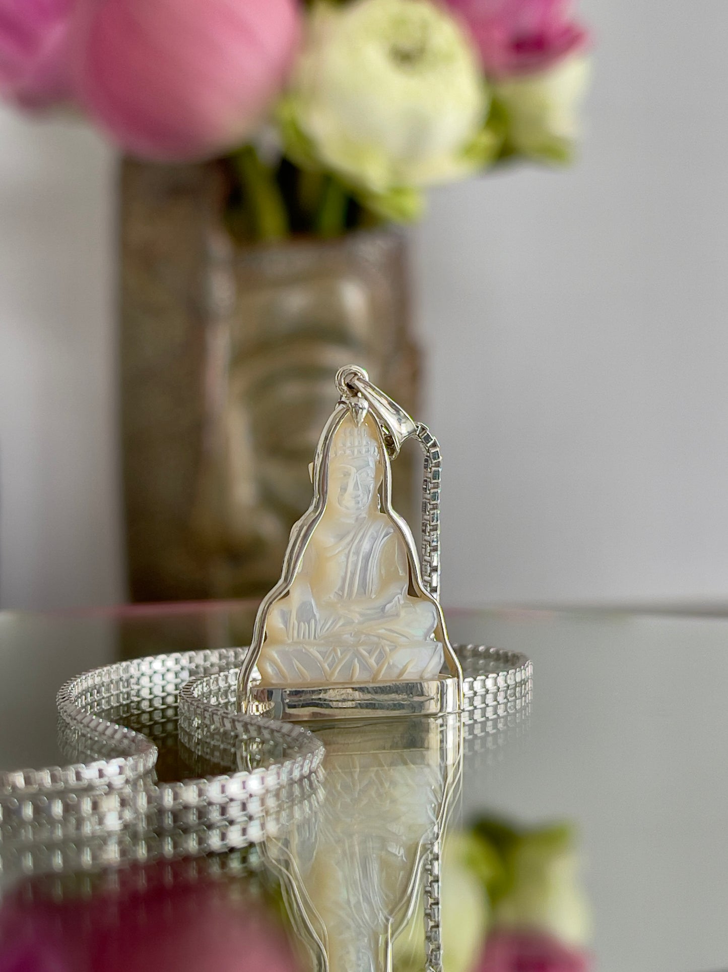 Mother of Pearl Buddha Pendant in Silver #885