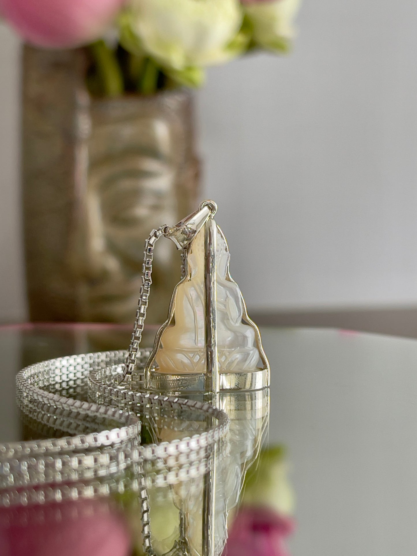 Mother of Pearl Buddha Pendant in Silver #885