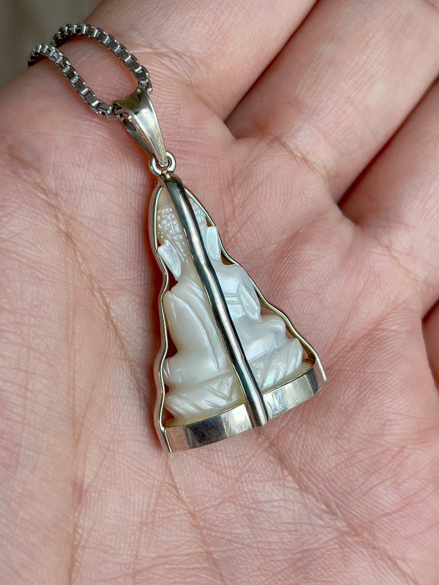 Mother of Pearl Buddha Pendant in Silver #886