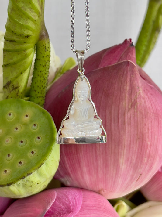 Mother of Pearl Buddha Pendant in Silver #886