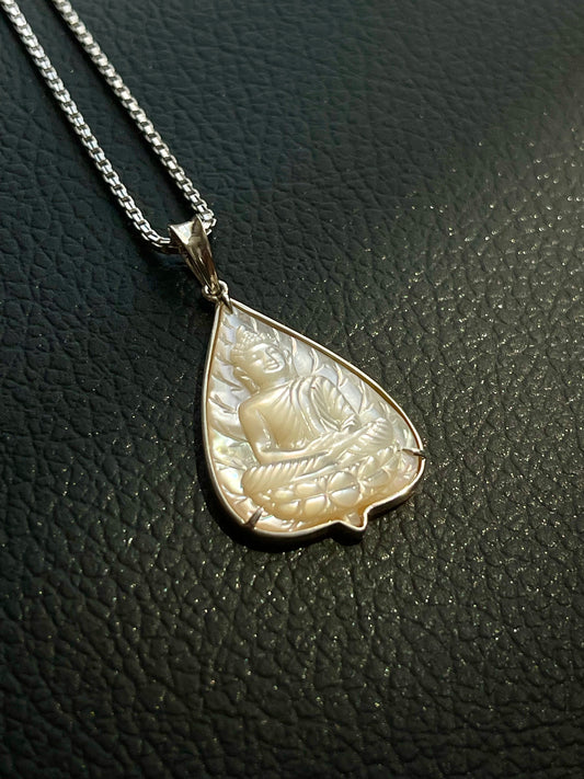 Mother of Pearl Banyan Leaf Buddha in Silver #888