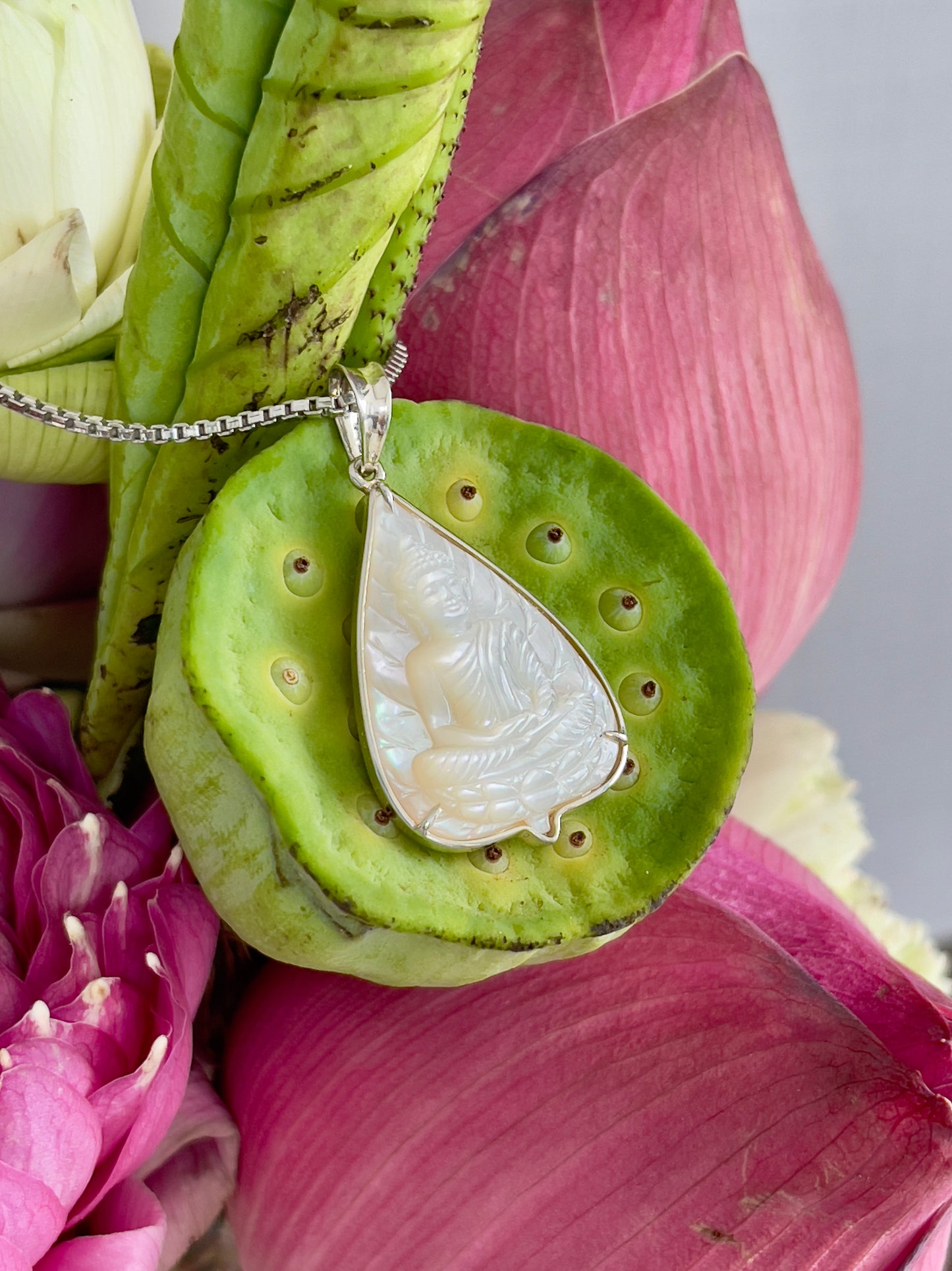 Mother of Pearl Banyan Leaf Buddha in Silver #888