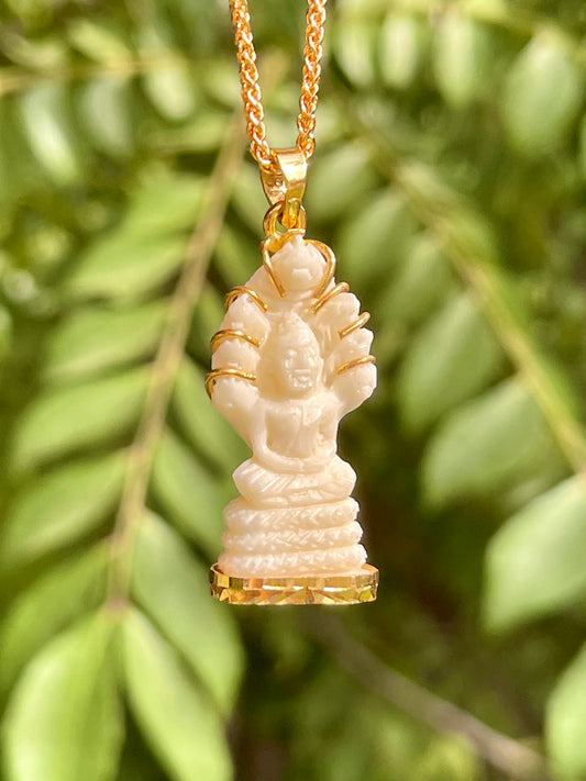 10K Cow Bone Khmer Naga Buddha Pendant #658