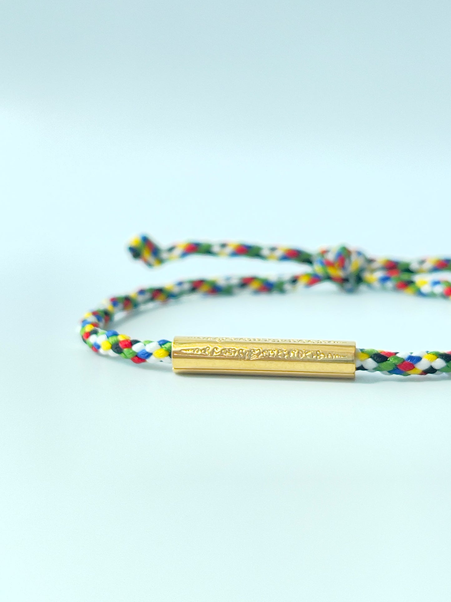 Children's Adjustable Sacred Yantra Bracelet - Gold Katha & Blue Multi Color Cord