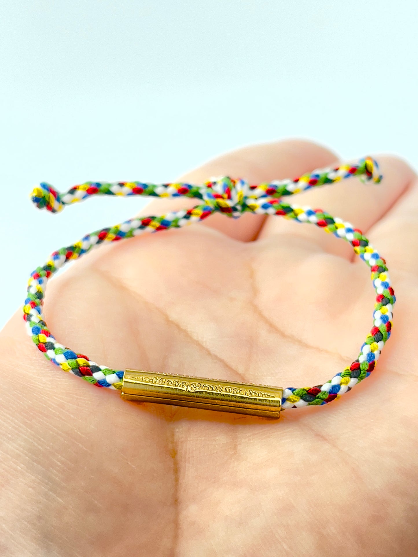 Children's Adjustable Sacred Yantra Bracelet - Gold Katha & Blue Multi Color Cord