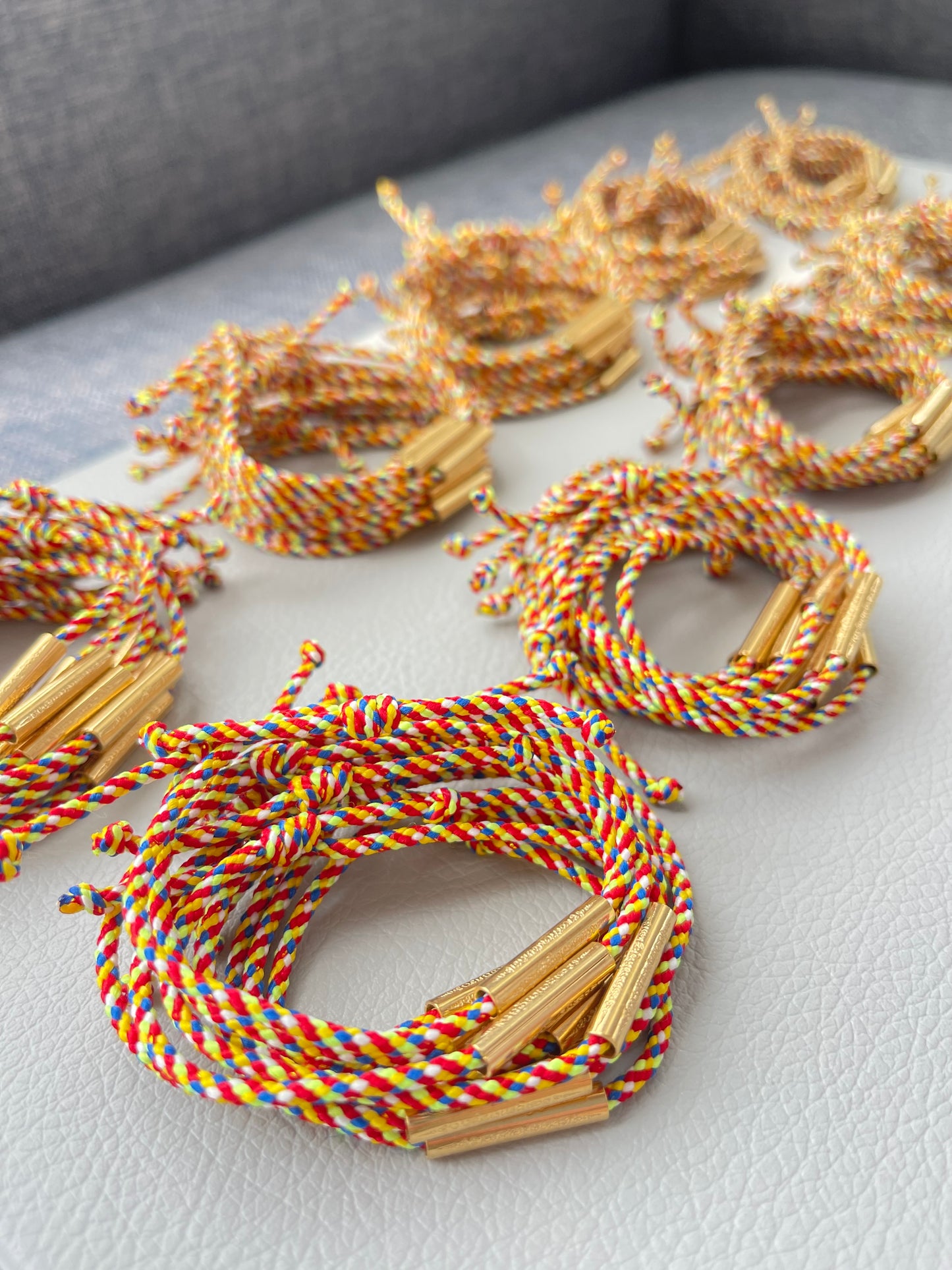 Children's Adjustable Sacred Yantra Bracelet - Gold Katha & Red Multi Color Cord