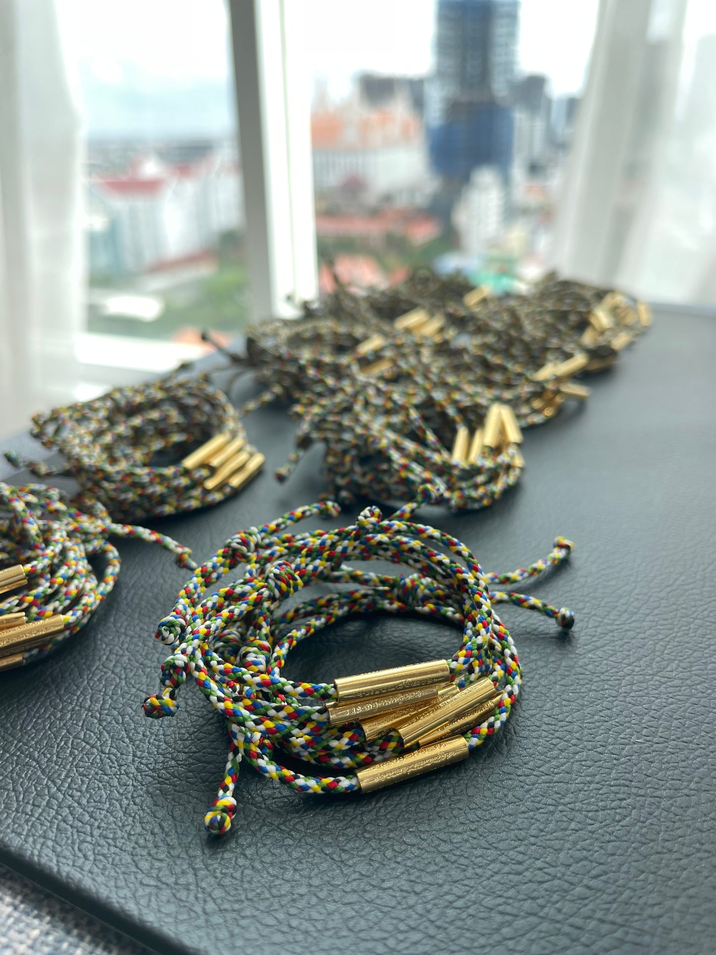 Children's Adjustable Sacred Yantra Bracelet - Gold Katha & Blue Multi Color Cord