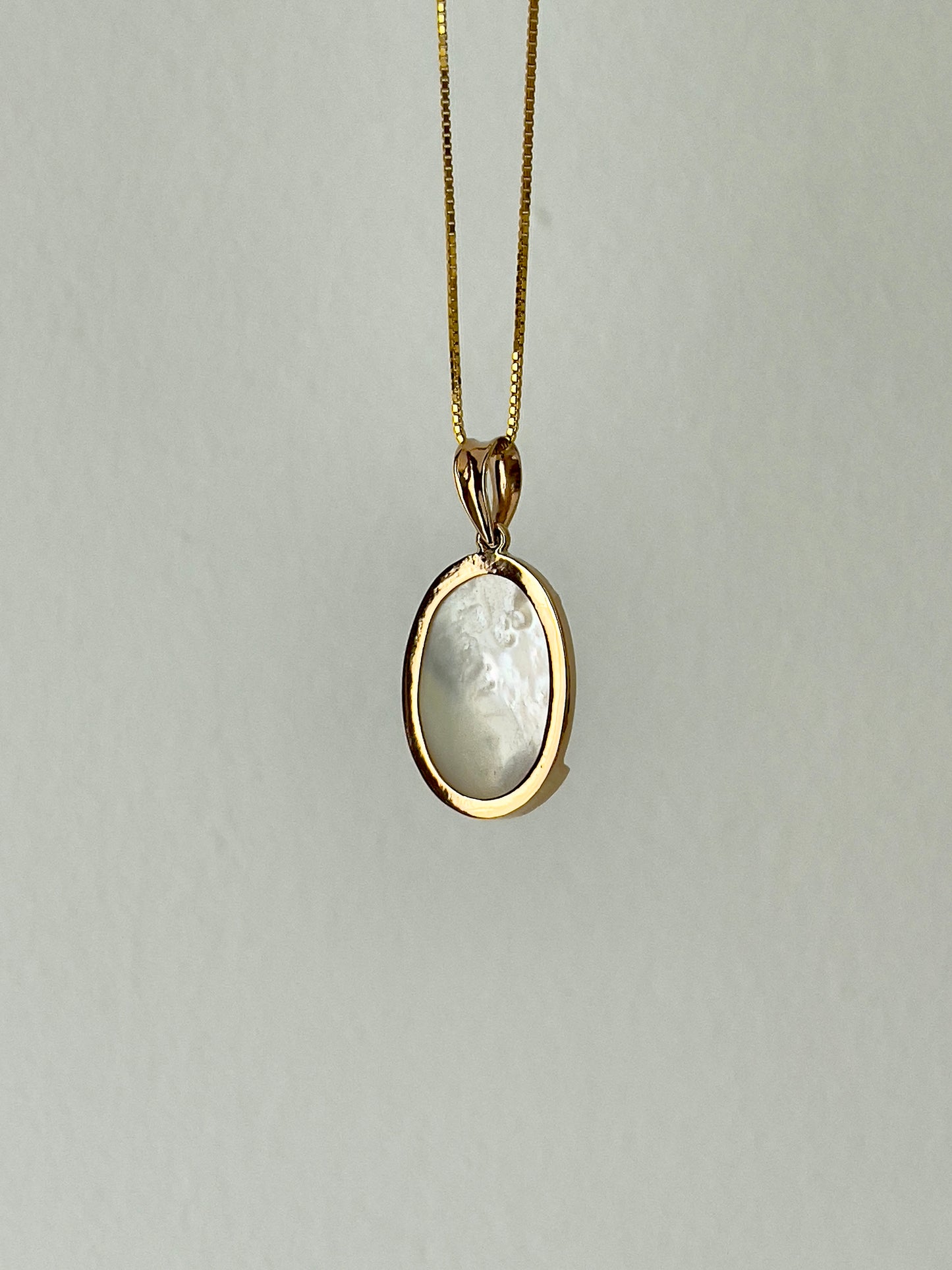 Mother of Pearl Oval Cabochon Buddha with Gold Lotus Pendant 18k Gold
