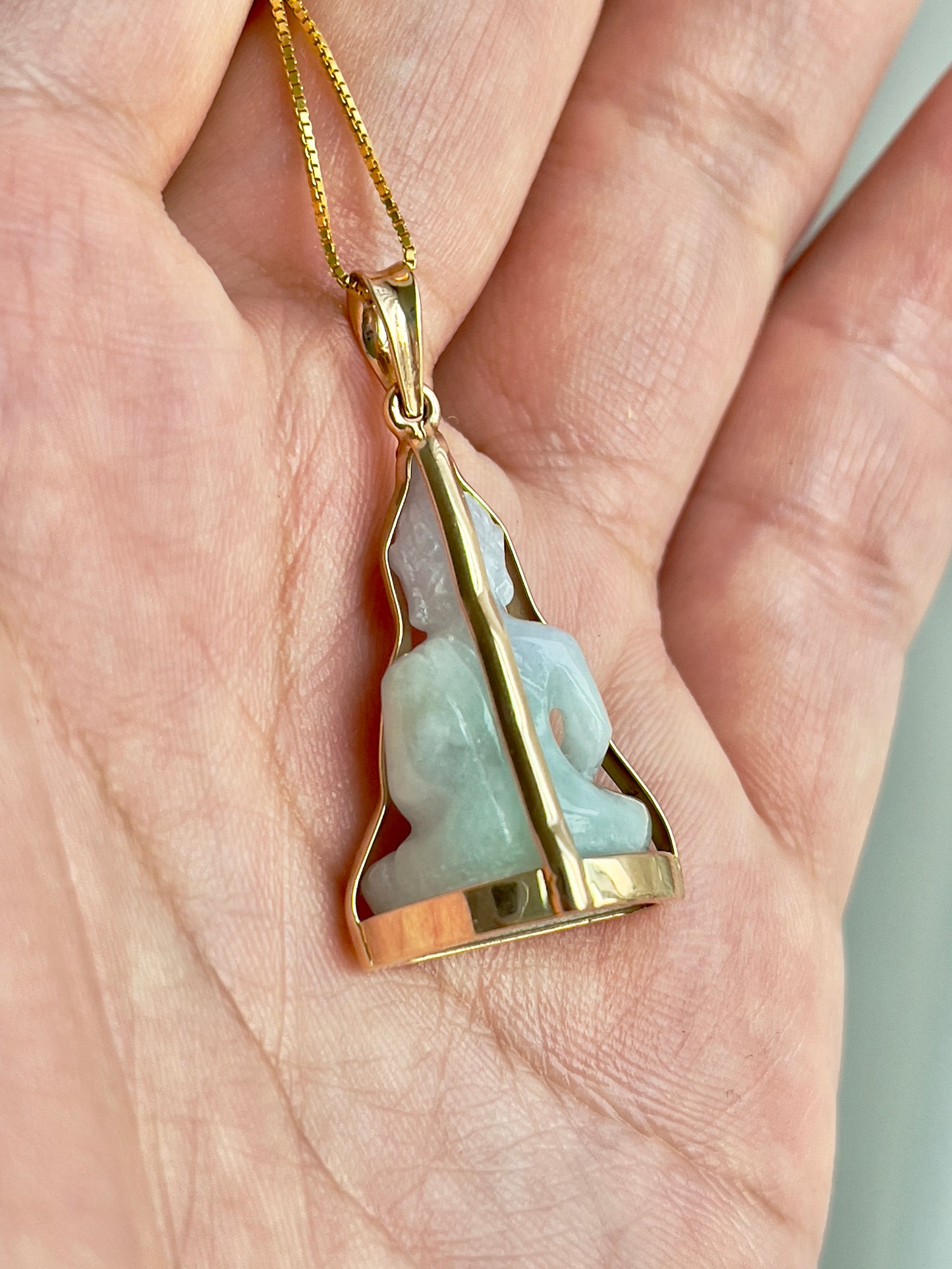 Jade Thai Style Buddha Pendant 18k Gold #832
