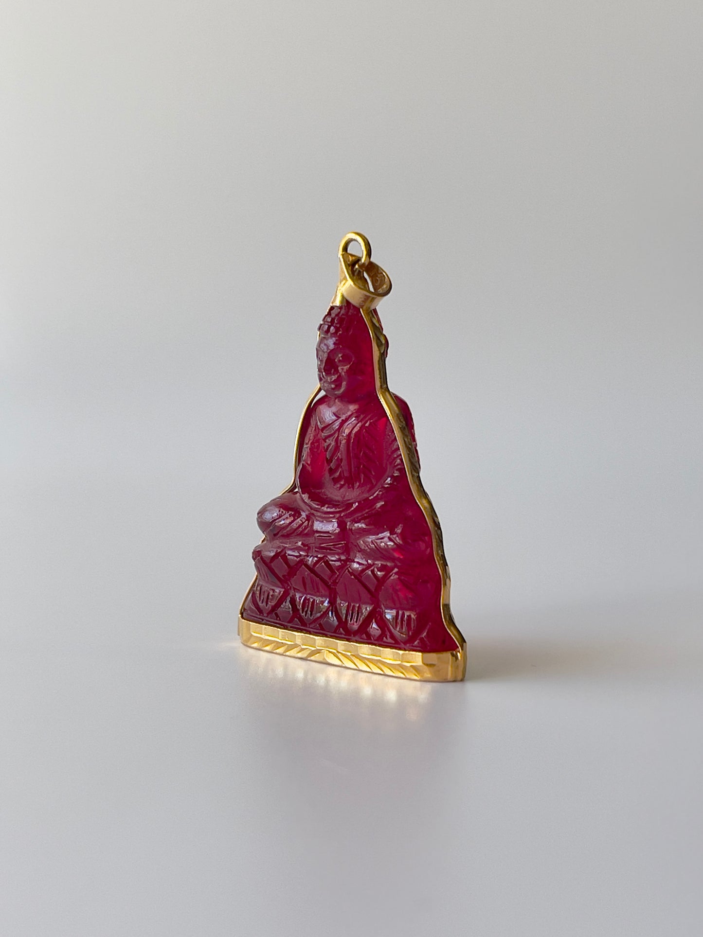 10K Gold Khmer Style Red Buddha Pendant #365
