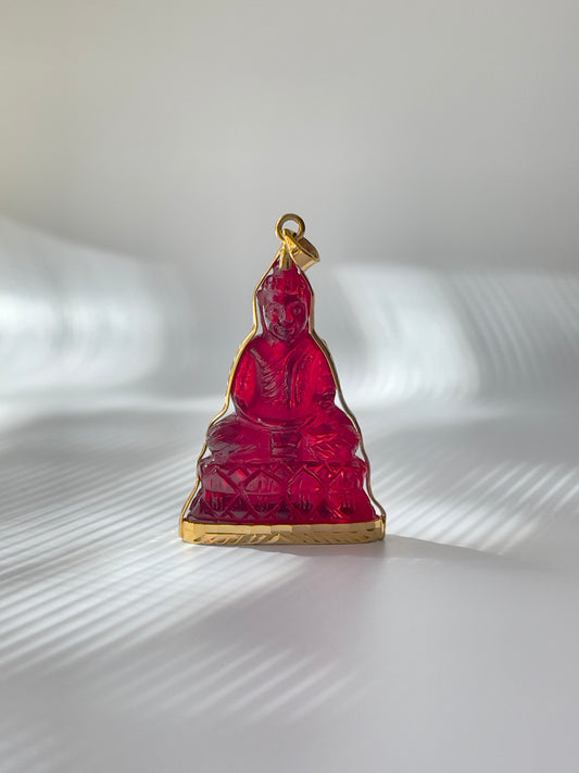 10K Gold Khmer Style Red Buddha Pendant #365