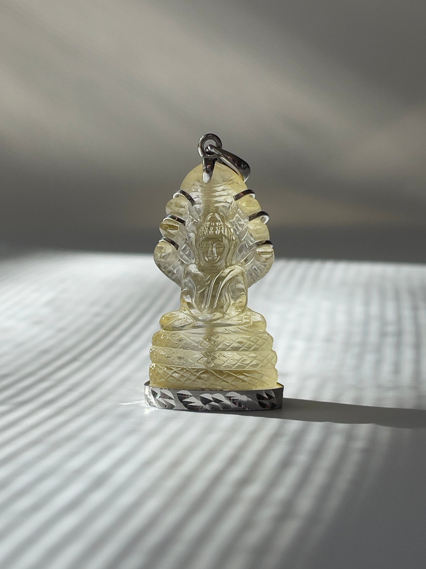 Clear & Yellow Khmer Naga Buddha Pendant in Silver #167