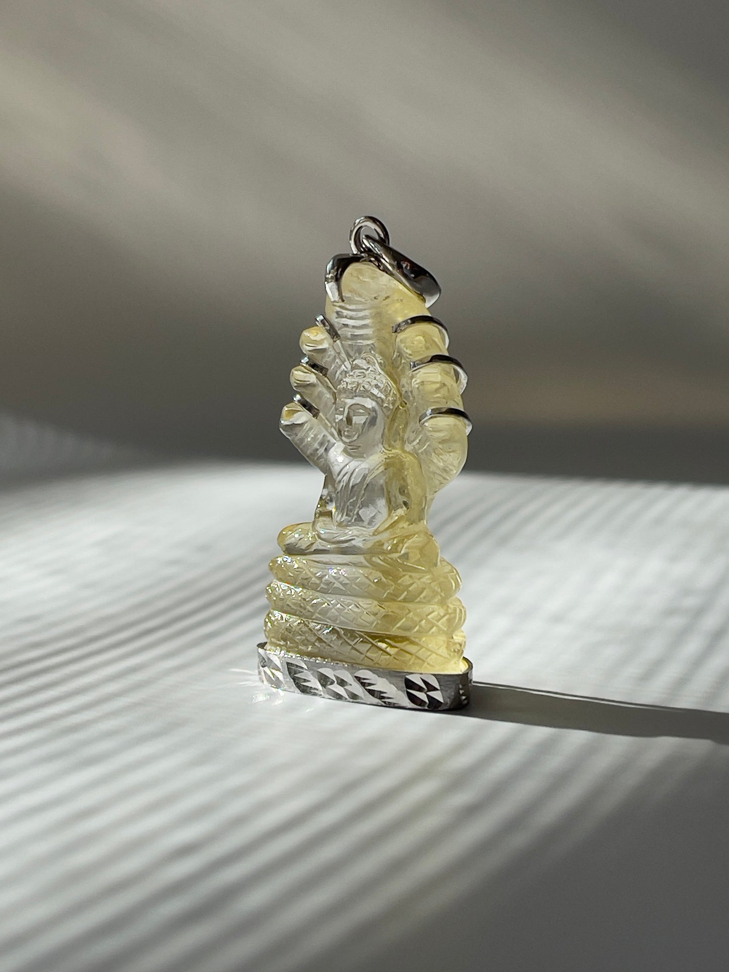 Clear & Yellow Khmer Naga Buddha Pendant in Silver #167