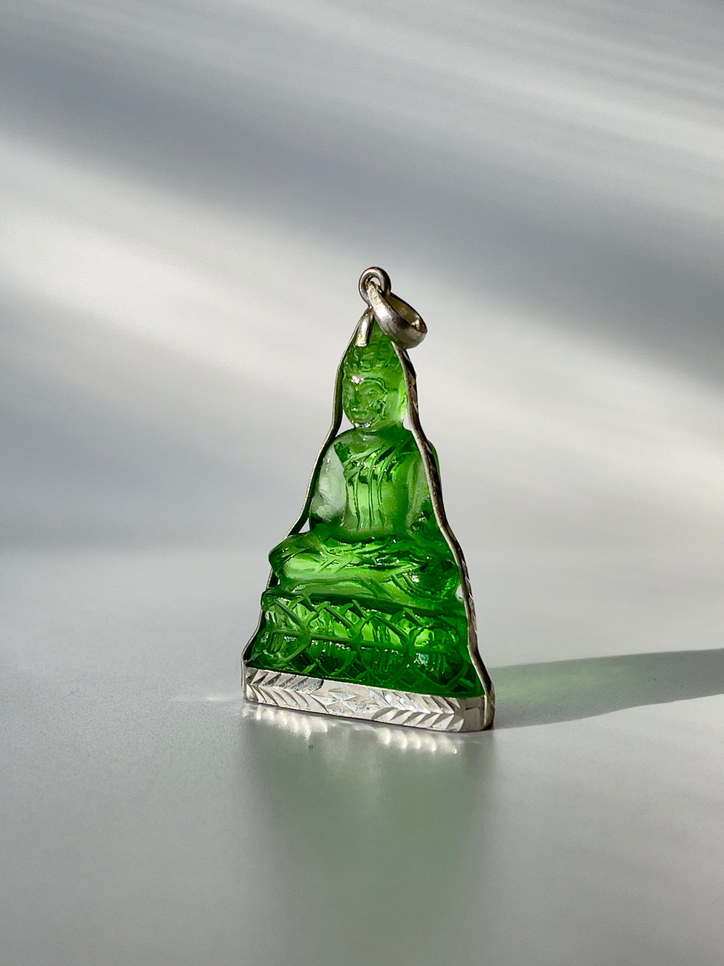 Green Buddha Pendant in Silver #636