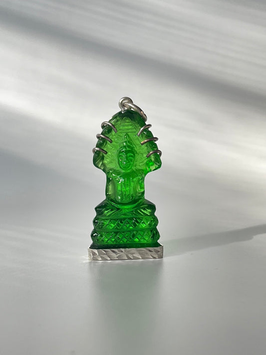 Green Naga Buddha Pendant in Silver #638