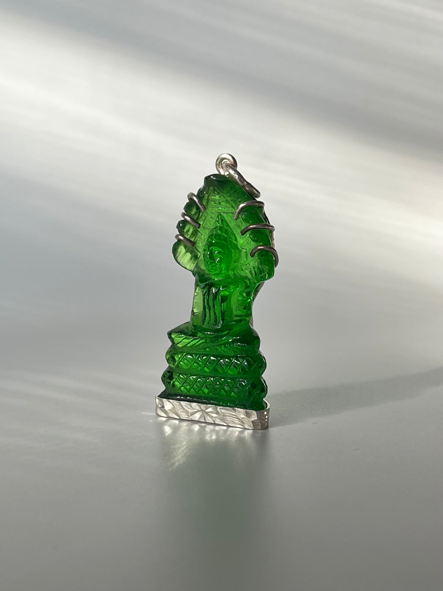 Green Naga Buddha Pendant in Silver #638