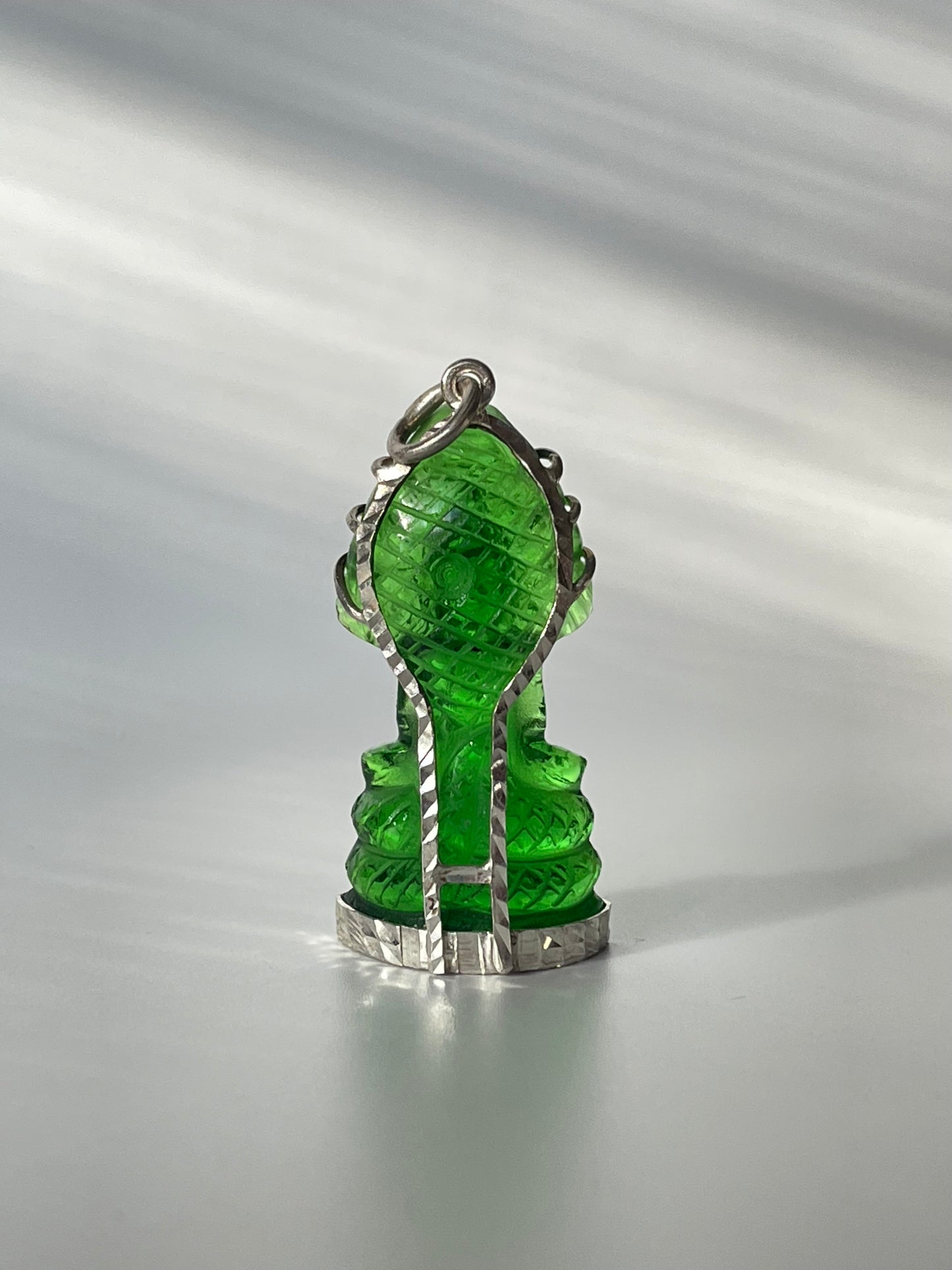 Green Naga Buddha Pendant in Silver #638