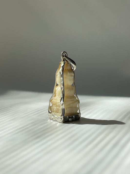 4-Sided Cow Bone Buddha Pendant in Silver #645