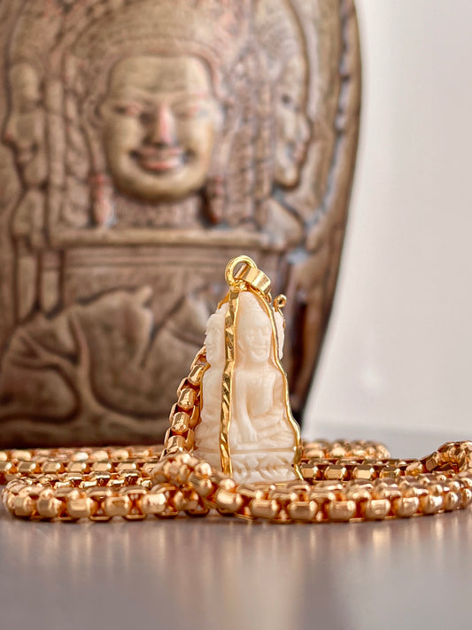 4-Sided Cow Bone Buddha Pendant in 10k Gold #558